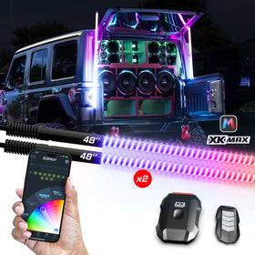 XK Glow 2x 48  XKmax RGBW Advanced App Control LED Whip Light Kit for 4x4 Offroad UTV ATV