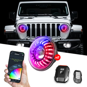 XK Glow 07-18 Jeep Wrangler JK 7in Headlight XKmax RGBW LED 2pc XKchrome Bluetooth App Cntl Kit