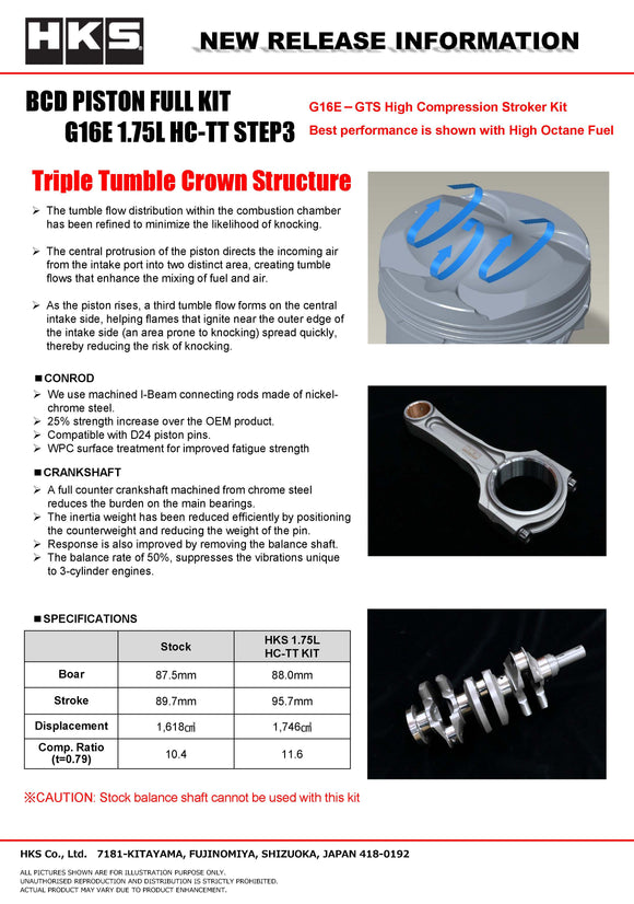 HKS CRANK SHAFT G16E 1.75L STEP3