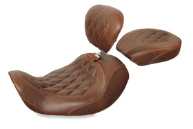 Mustang 06-17 Harley Dyna Wide Tripper Forward Passenger Seat Diamond Stitch - Distressed Brown