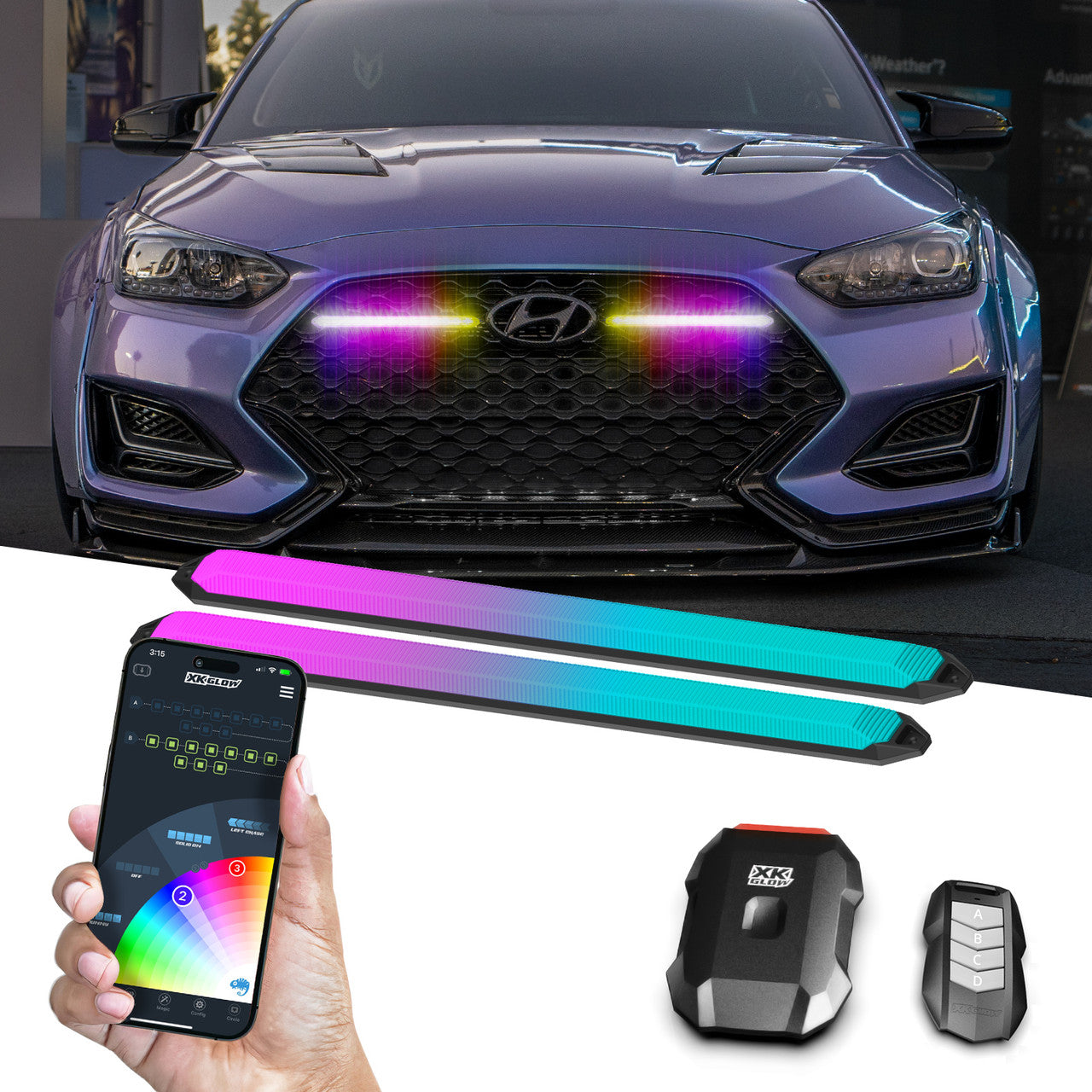 XK Glow 6in XKmax DRL Truck Grill Flexible Light App Cntl Bar 2pc