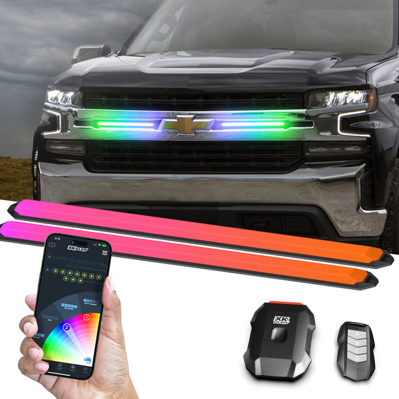 XK Glow 14in XKmax DRL Truck Grill Flexible Light App Cntl Bar 2pc