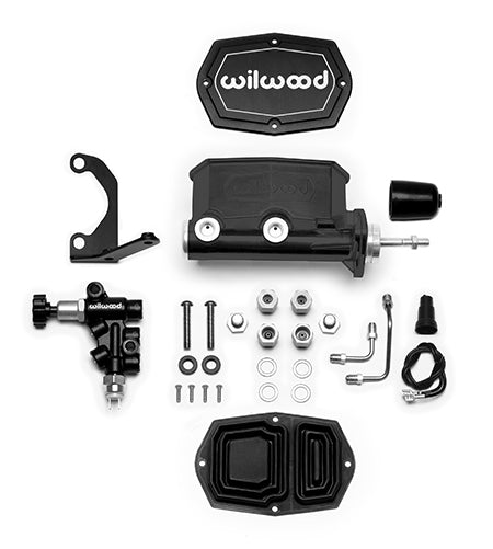 Wilwood Compact Tandem M/C - 15/16in Bore - w/Bracket and Valve (Pushrod) - Black