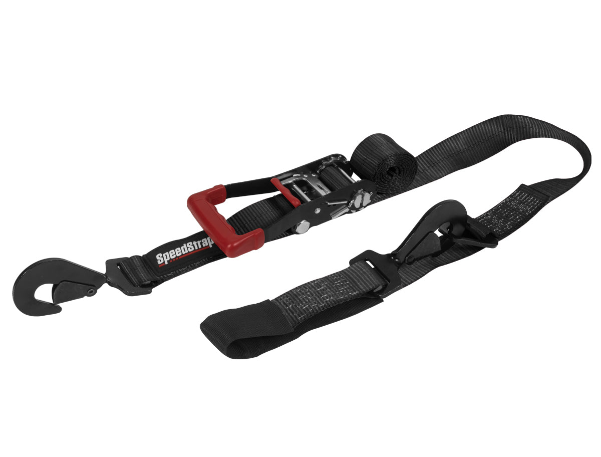 SpeedStrap 2In x 10Ft Ratchet Tie Down w/ Twisted Snap Hooks & Axle Strap Combo - Black