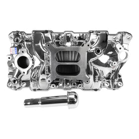 EDELBROCK Performer EPS Intake Manifold w/Oil Fill Tube; Small-Block Chevy, Chrome Plasma