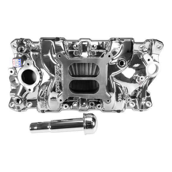 EDELBROCK Performer EPS Intake Manifold w/Oil Fill Tube; Small-Block Chevy, Chrome Plasma
