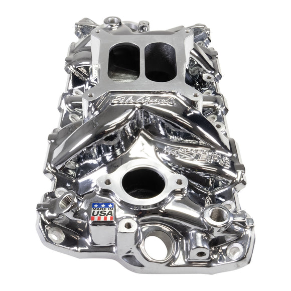 EDELBROCK Performer EPS Intake Manifold w/Oil Fill Tube; Small-Block Chevy, Chrome Plasma