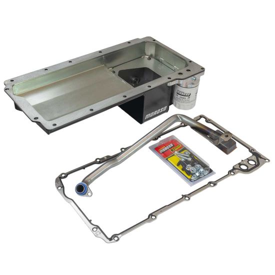 OIL PAN KIT, GM LS, SWAP, HIGH CLEARANCE, STEEL, BLACK POWDER COAT, INCLUDES PICKUP, HARDWARE, GASKET