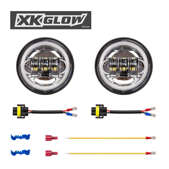 XK Glow Chrome 2pc. Motorcycle Driving Lights w/ Amber Halo