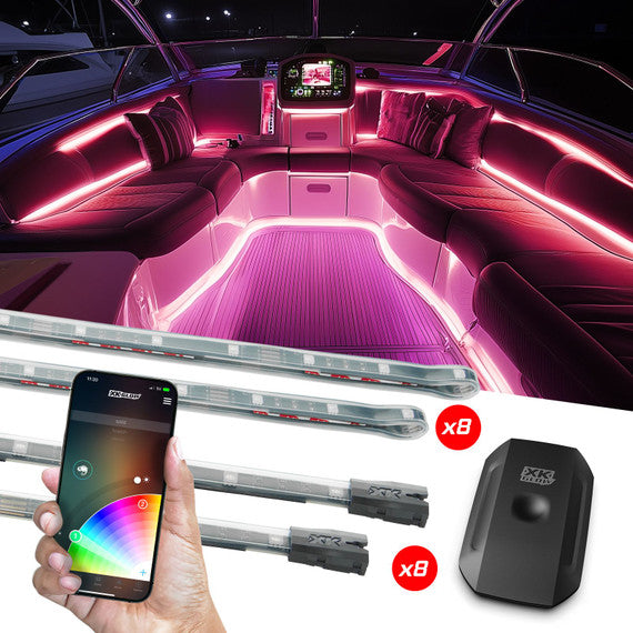 XK Glow Strips + 8x10In Flex Strips Million Color XKCHROME App Controlled Boat Marine Kit 8x36In