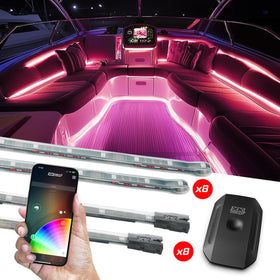 XK Glow Strips + 8x10In Flex Strips Million Color XKCHROME App Controlled Boat Marine Kit 8x36In
