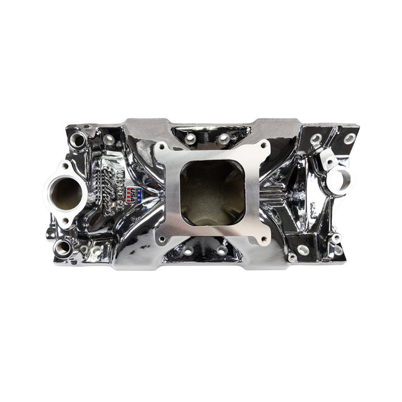 EDELBROCK Victor Jr. 23 Degree Intake Manifold For Small-Block Chevy, Chrome Plasma Finish