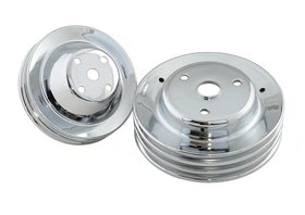 Mr. Gasket Chrome Pulley Set - Double Groove Upper, Triple Groove Lower 1969-1985 Chevrolet 262-400 Gen I Small Block