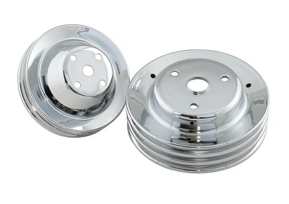Mr. Gasket Chrome Pulley Set - Double Groove Upper, Triple Groove Lower 1969-1985 Chevrolet 262-400 Gen I Small Block