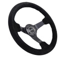 NRG Reinforced Steering Wheel (350mm / 3in. Deep) Blk Suede/Blk Bball Stitch w/5mm Matte Black Spoke-6