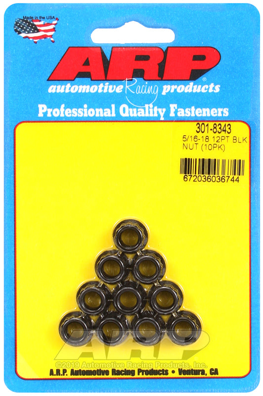 ARP 5/16in-18 12pt Black Oxide Nut Kit (10-Pkg)
