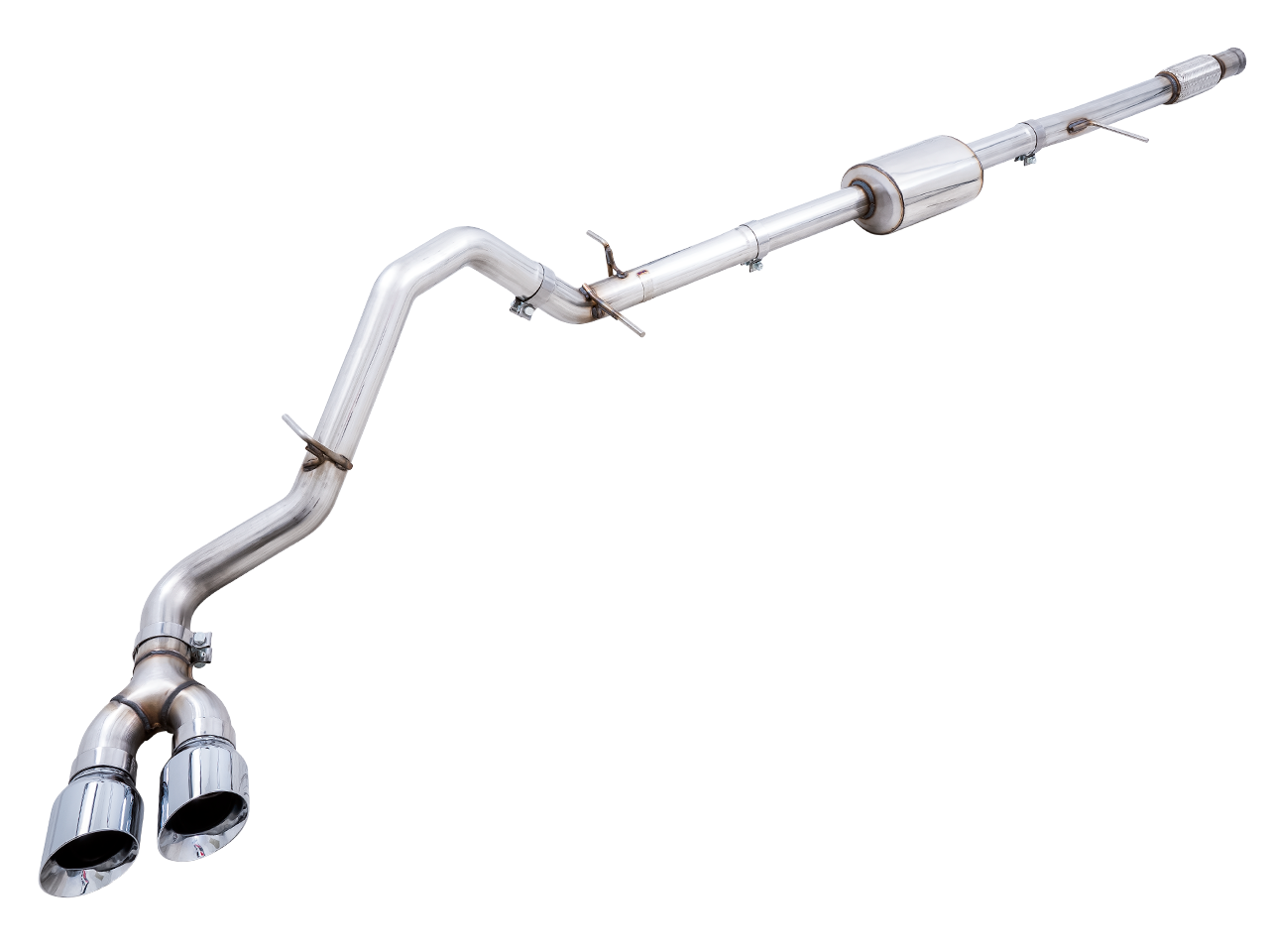 AWE 0FG Catback Dual Side Exit Exhaust for 4th Gen Silverado/Sierra 1500 5.3L (Flat Bumper) - Chrome Silver Tips