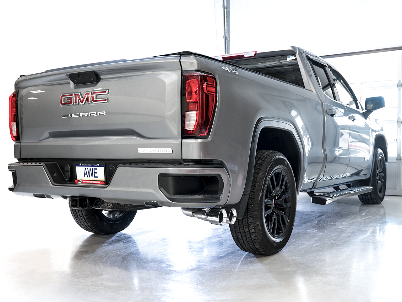 AWE 0FG Catback Dual Side Exit Exhaust for 4th Gen Silverado/Sierra 1500 5.3L (Flat Bumper) - Chrome Silver Tips