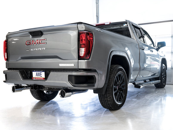 AWE 0FG Catback Split Rear Exit Exhaust for 4th Gen Silverado/Sierra 1500 5.3L (With Bumper Cutouts) - OE Tips