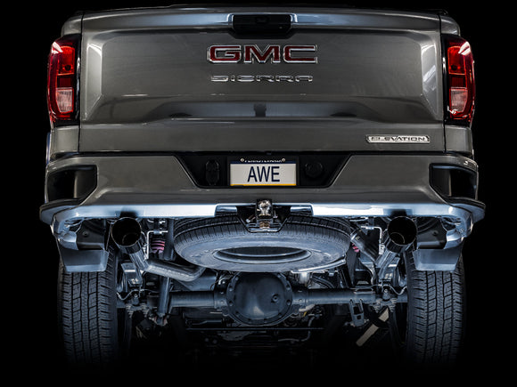 AWE 0FG Catback Split Rear Exit Exhaust for 4th Gen Silverado/Sierra 1500 5.3L (With Bumper Cutouts) - OE Tips
