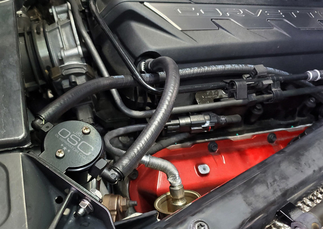 J&L 20-24 Chevrolet Corvette 6.2L LT2 Targa Top Passenger Side Oil Separator 3.0 - Black Anodize - 0