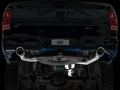 AWE 0FG Dual Rear Exit Catback Exhaust for 4th Gen RAM 1500 5.7L (with bumper cutouts) - Chrome Silver Tips