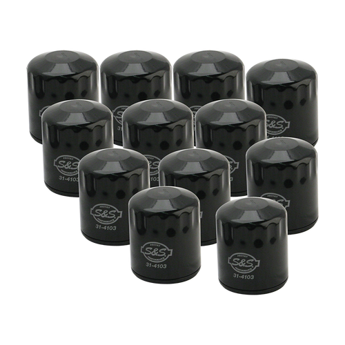 S&S Cycle 99-18 BT/2017+ M8/X-Wedge Black Oil Filter - 12 Pack