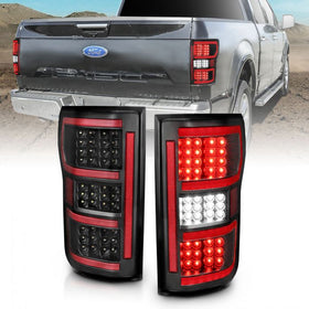 ANZO 18-19 Ford F-150 LED Taillight Black Housing Clear Lens Red Light Bar W/Sequential