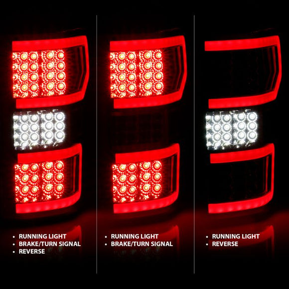 ANZO 2018-2019 Ford F-150 LED Taillight Chrome (Red Light Bar) (w/ Sequential)