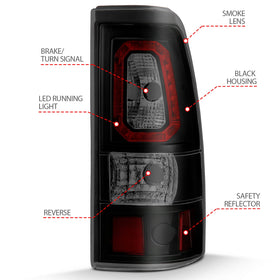ANZO 1999-2002 Chevy Silverado 1500 LED Taillights Plank Style Black w/Smoke Lens - 0