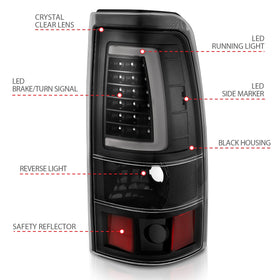 ANZO 1999-2002 Chevy Silverado 1500 LED Taillights Plank Style Black w/Clear Lens - 0