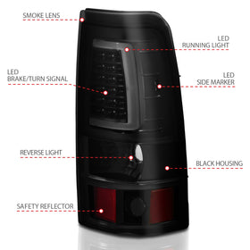 ANZO 1999-2002 Chevy Silverado 1500 LED Taillights Plank Style Black w/Smoke Lens - 0