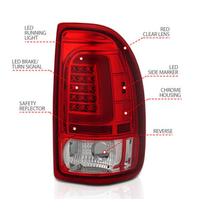 ANZO 1997-2004 Dodge Dakota LED Taillights Chrome Housing Red Lens Pair - 0
