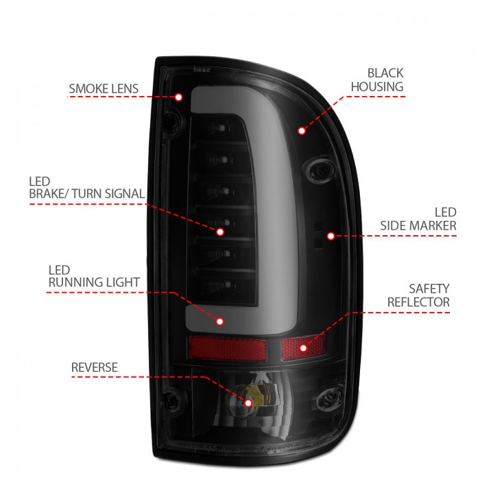 ANZO 1995-2000 Toyota Tacoma LED Taillights Black Housing Smoke Lens (Pair) - 0