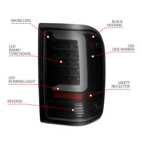 ANZO 1993-1997 Ford  Ranger LED Tail Lights w/ Light Bar Black Housing Smoked Lens - 0