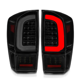 ANZO 16-21 Toyota Tacoma LED Tail Lights - w/ Light Bar Sequential Black Housing & Smoke Lens - 0