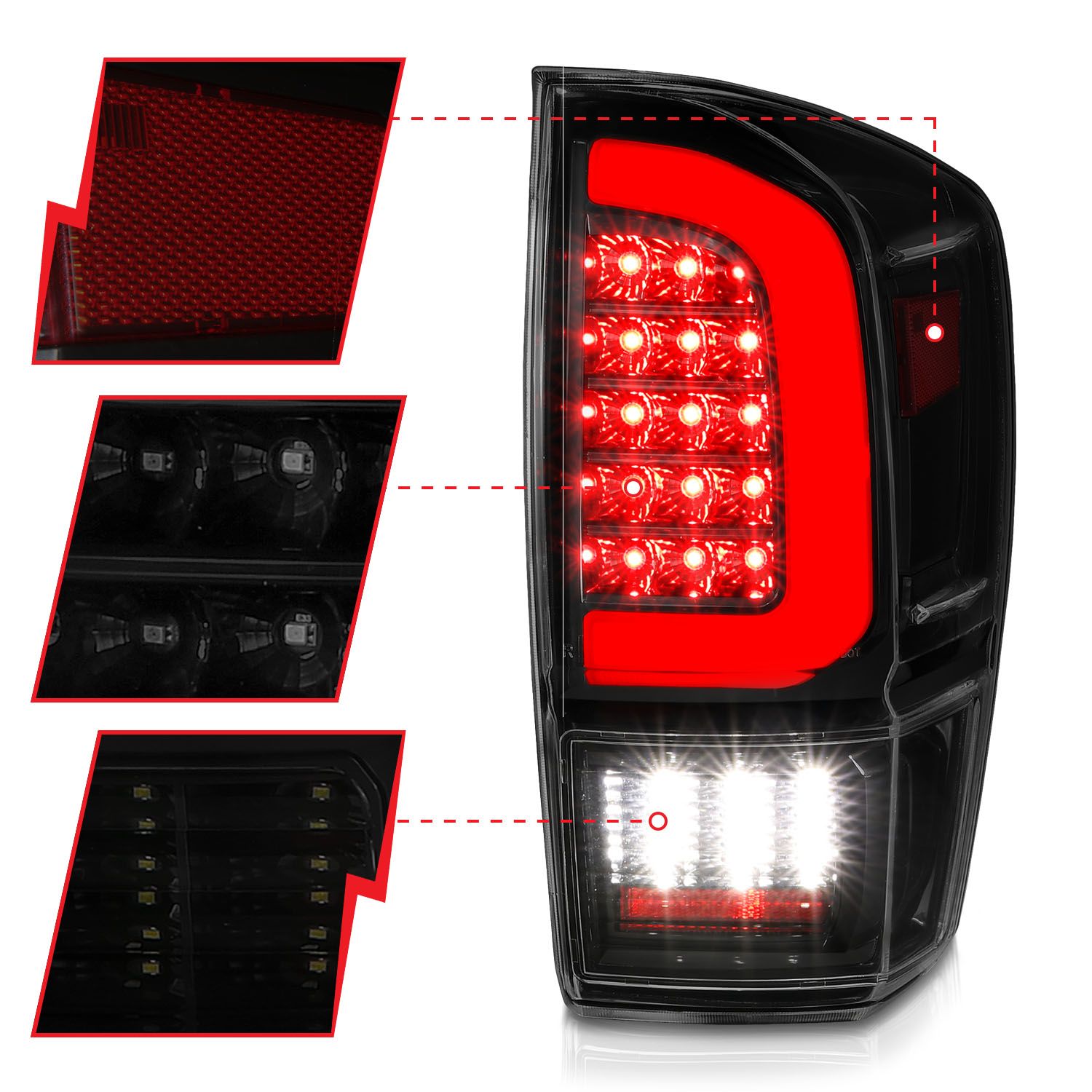 TOYOTA TACOMA 16-23 FULL LED C BAR TAIL LIGHTS BLACK SMOKE LENS W/ SEQUENTIAL SIGNAL