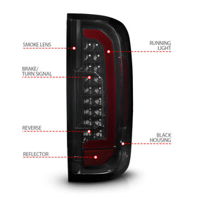 ANZO 15-21 GMC Canyon Full LED Tail Lights w/ Red Lightbar Black Housing Smoke Lens - 0