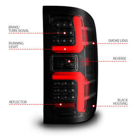 ANZO 15-19 Chevrolet Silverado 2500 HD/3500 HD LED Taillight w/ Sequential Black Housing/Smoke Lens - 0