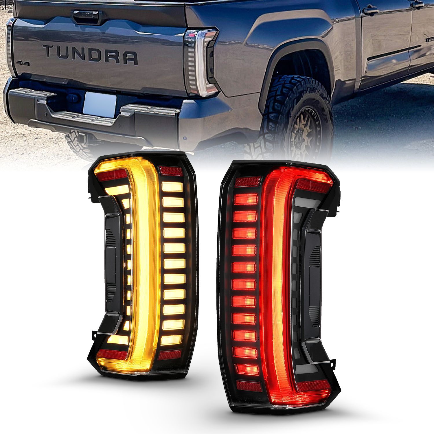 TOYOTA TUNDRA 22-24 FULL LED TAIL LIGHTS BLACK W/ INITIATION & SEQUENTIAL SIGNAL (DOES NOT FIT MODELS WITH FACTORY SEQUENTIAL SIGNAL)