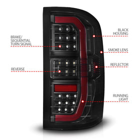 ANZO 14-18 GMC Sierra 1500 Full LED Taillights Black Housing Smoke Lens (w/C Light Bars) - 0
