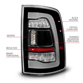 ANZO 09-18 Dodge Ram 1500 Sequential LED Taillights Black w/Switchback Amber Signal - 0