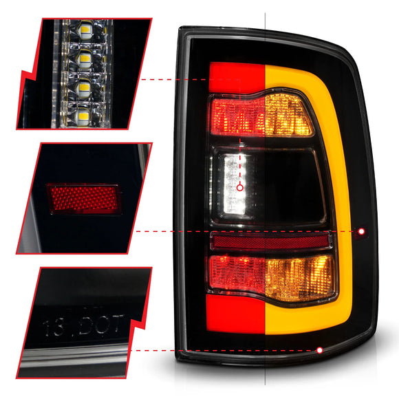 DODGE RAM 1500 09-18 / RAM 2500/3500 10-18 LED TAIL LIGHTS BLACK SMOKE LENS W/ AMBER SEQUENTIAL SIGNAL (FOR ALL MODELS)