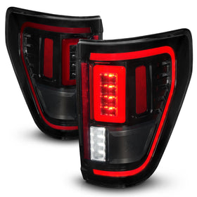 ANZO 21-23 Ford F-150 LED Taillights Seq. Signal w/BLIS Cover - Black Smoke