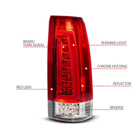 ANZO 88-99 Chevy C/K1500/2500/3500 Full LED Light Tube Taillights Chrome Housing Red/Clear Lens - 0