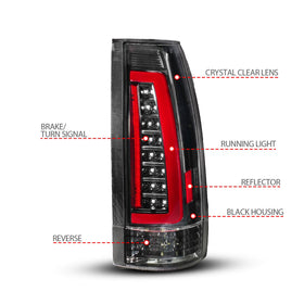 ANZO 88-99 Chevy/GMC C/K1500/2500/3500 Full LED Light Tube Taillights Black Housing Clear Lens - 0