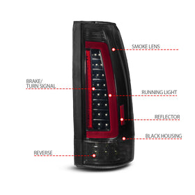 ANZO 88-99 Chevy/GMC C/K1500/2500/3500 Full LED Light Tube Taillights Black Housing Smoke Lens - 0