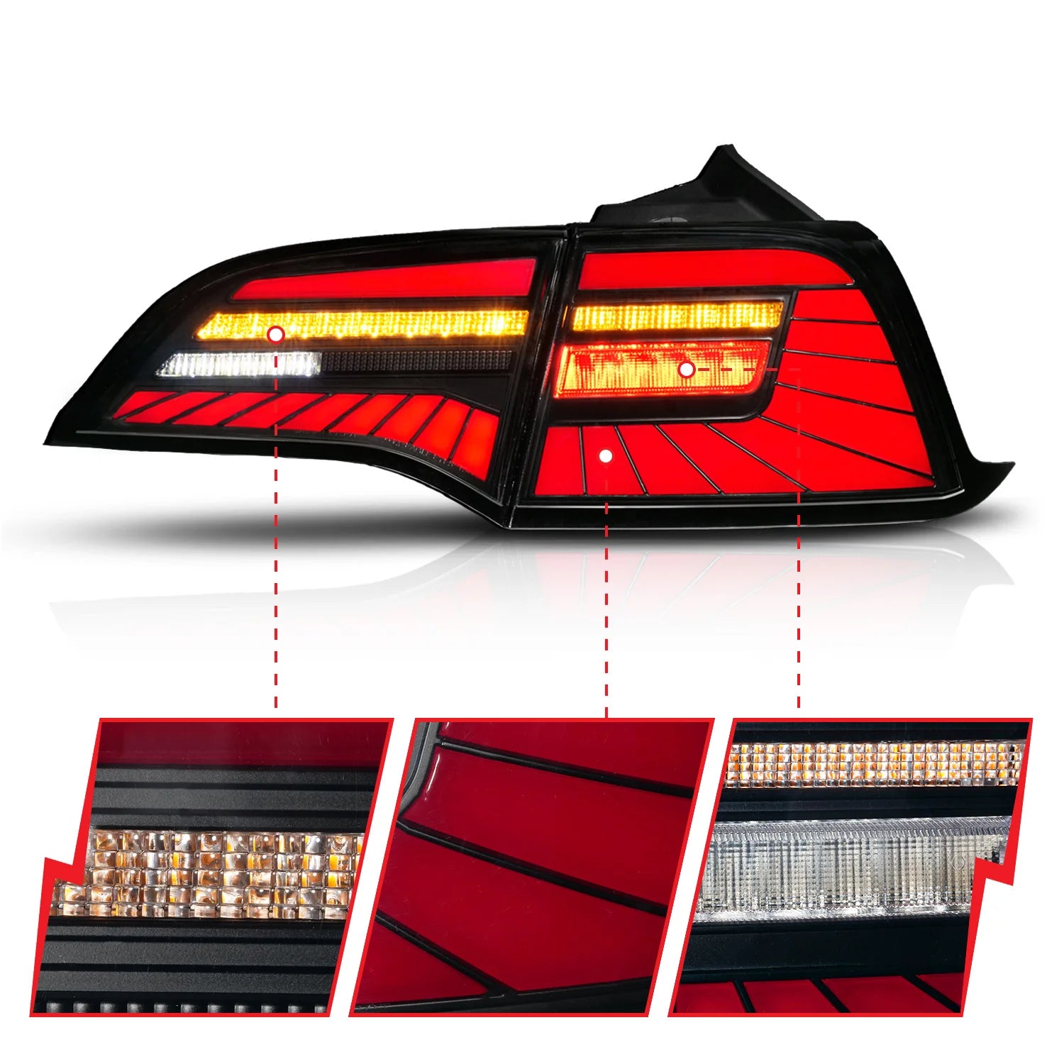 TESLA MODEL 3 17-23/ MODEL Y 20-24 LED TAILLIGHTS BLACK HOUSING SMOKE LENS (W/SEQUENTIAL)(4PCS)