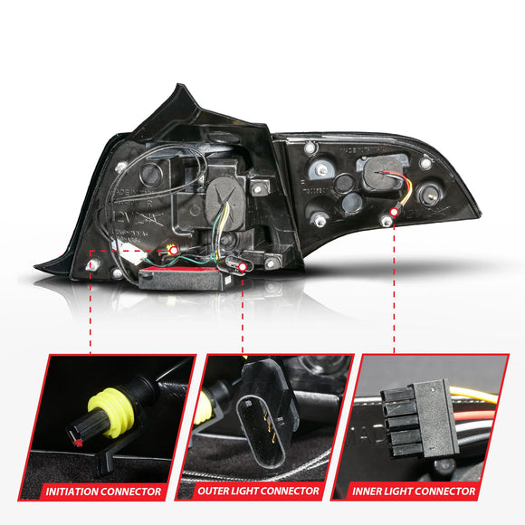 TESLA MODEL 3 17-23/ MODEL Y 20-24 LED TAILLIGHTS BLACK HOUSING SMOKE LENS (W/SEQUENTIAL)(4PCS)