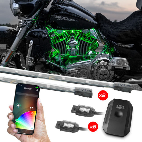 XK Glow Strip Million Color XKCHROME Smartphone App ATV/Motorcycle LED Light Kit 6xPod + 2x10In